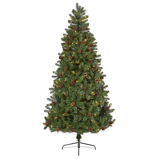 7.5ft. Pre-Lit Rocky Mountain Spruce Artificial Christmas Tree with Pinecones, Clear LED Lights